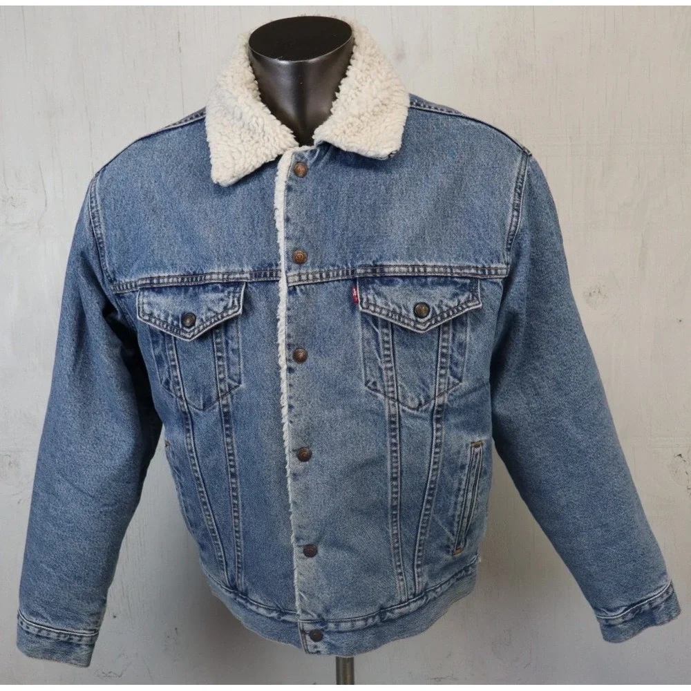 Vintage Levis Trucker Jacket Mens M Medium Blue Denim Sherpa Lined Made USA 90s